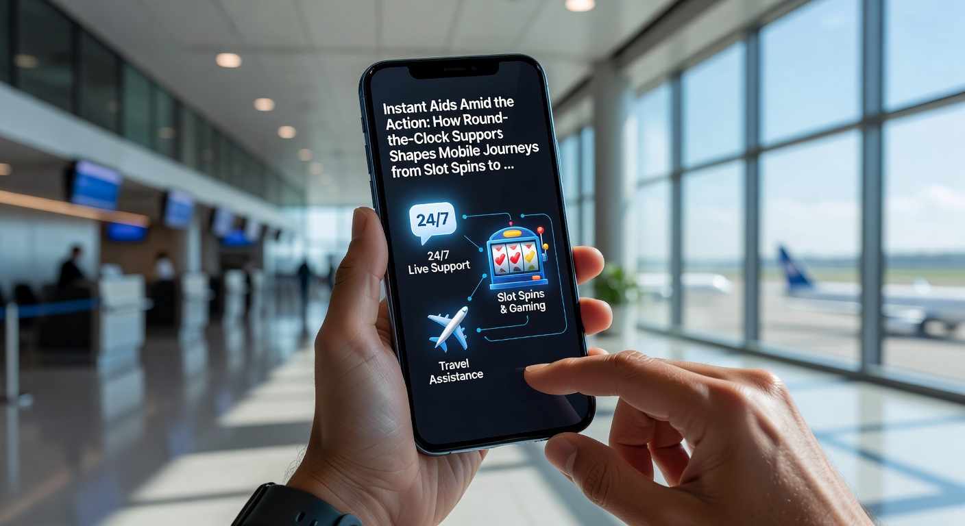 Illustration of a diverse group of mobile users engaging with 24/7 support features, from chat bubbles to phone icons, amid slot machines and sports score tickers
